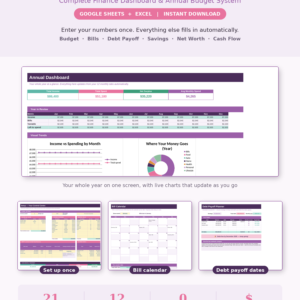 Aurora Finance OS — Complete Budget & Finance Dashboard (Google Sheets + Excel)