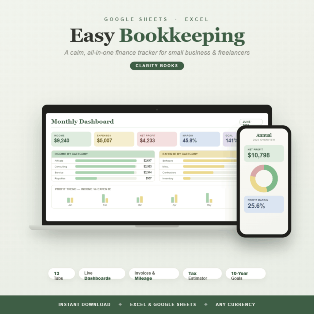 Easy Bookkeeping Spreadsheet for Small Business