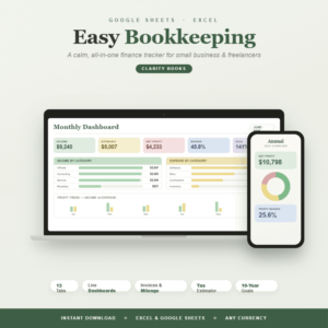 Easy Bookkeeping Spreadsheet for Small Business & Freelancers | Google Sheets & Excel Income, Expens