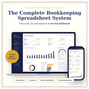 Bookkeeping Spreadsheet System for Small Business | Interactive Finance Dashboard, Etsy Seller Profit Tracker, Cash Flow, Inventory & Tax Prep