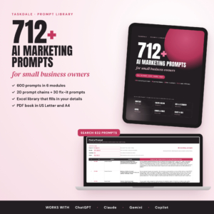 AI Marketing Prompt Studio, 712 AI marketing prompts for small business with PDF prompt book and Excel library