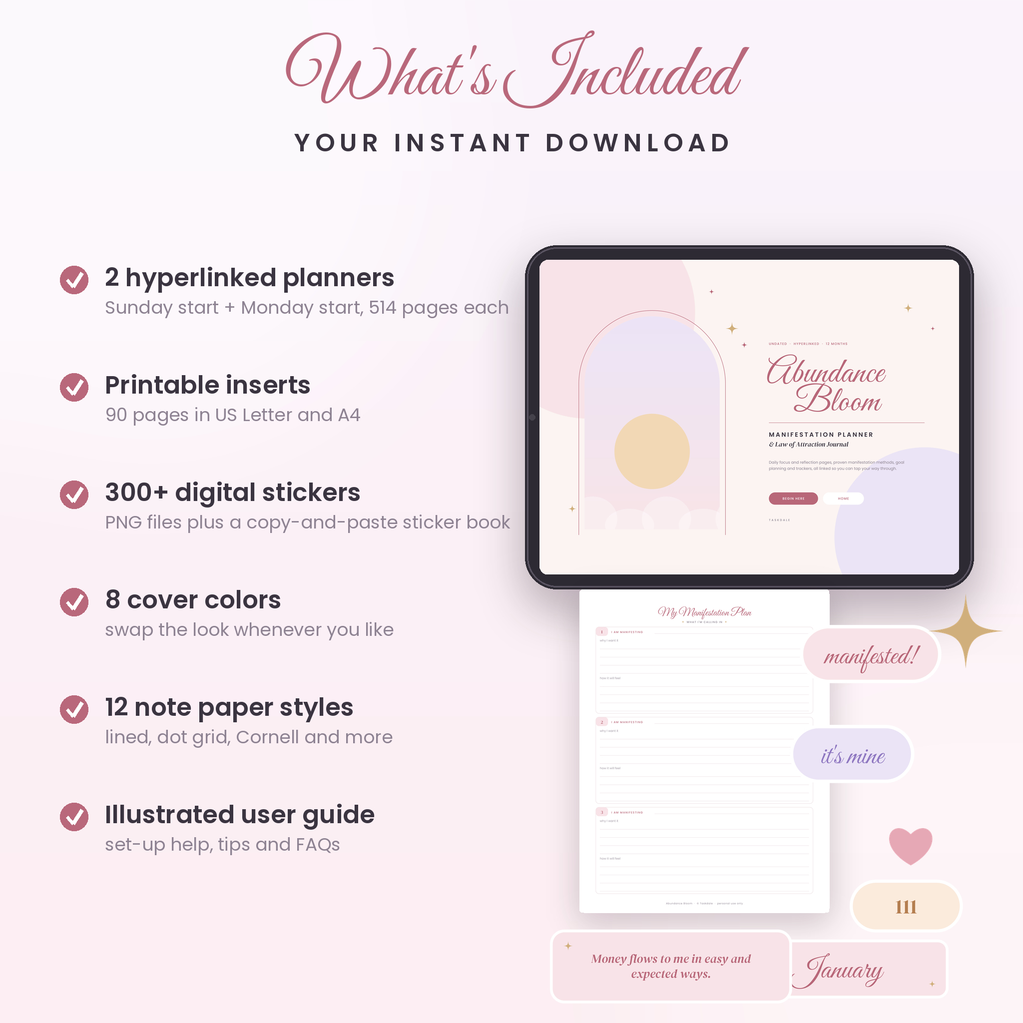 What is included in the manifestation planner download