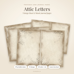Attic Letters printable vintage junk journal pages, lined and blank parchment journal paper