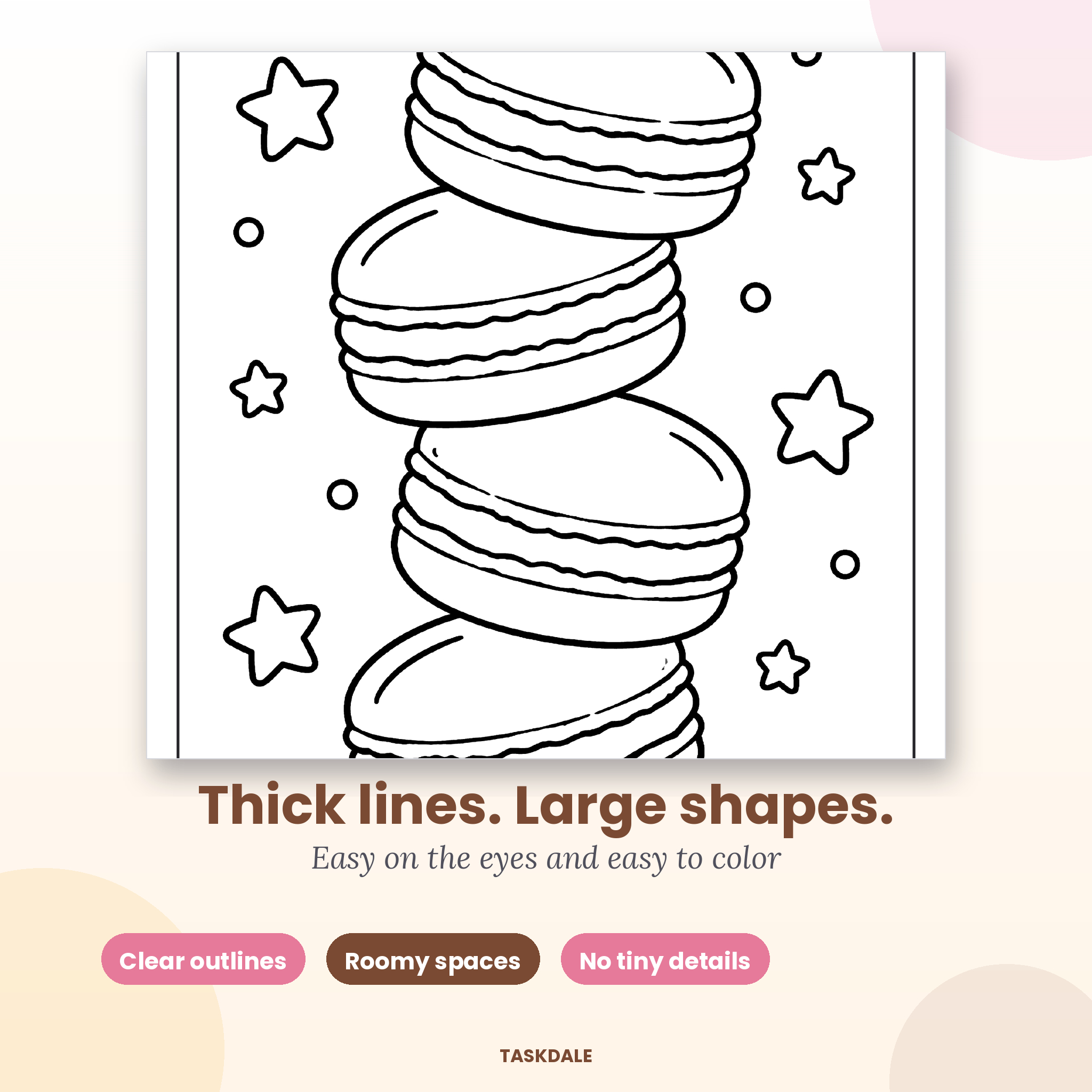 Close-up of thick bold outlines on a Bakery Treats coloring page