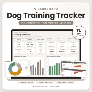 Barkboard dog training tracker spreadsheet dashboard for Excel and Google Sheets
