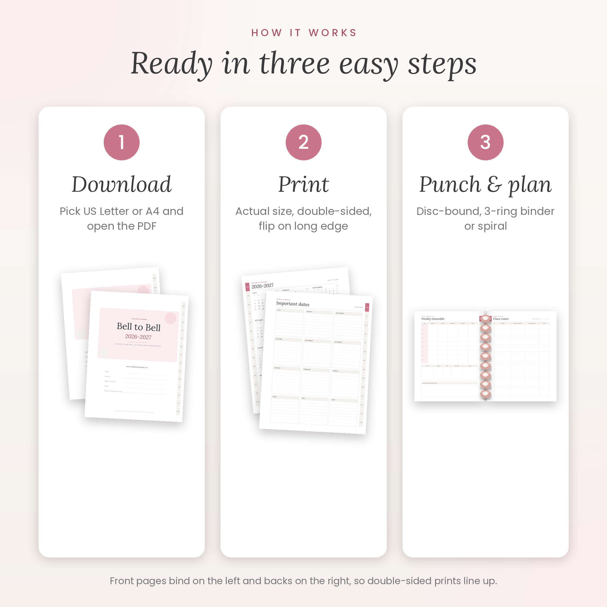 How to print and bind the teacher planner in three steps