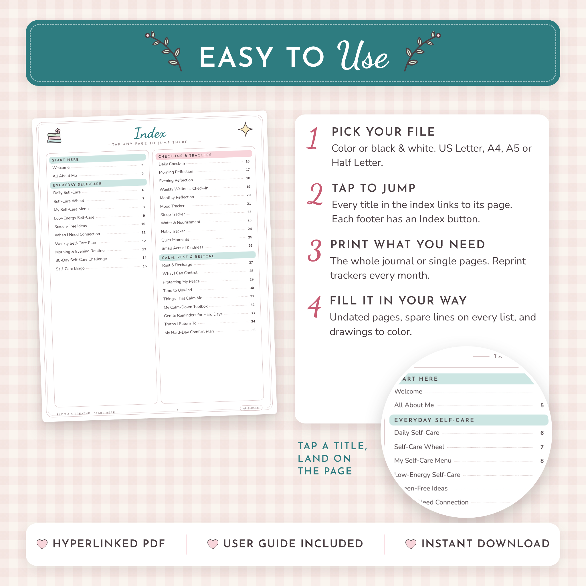 Clickable index and how to use the printable journal