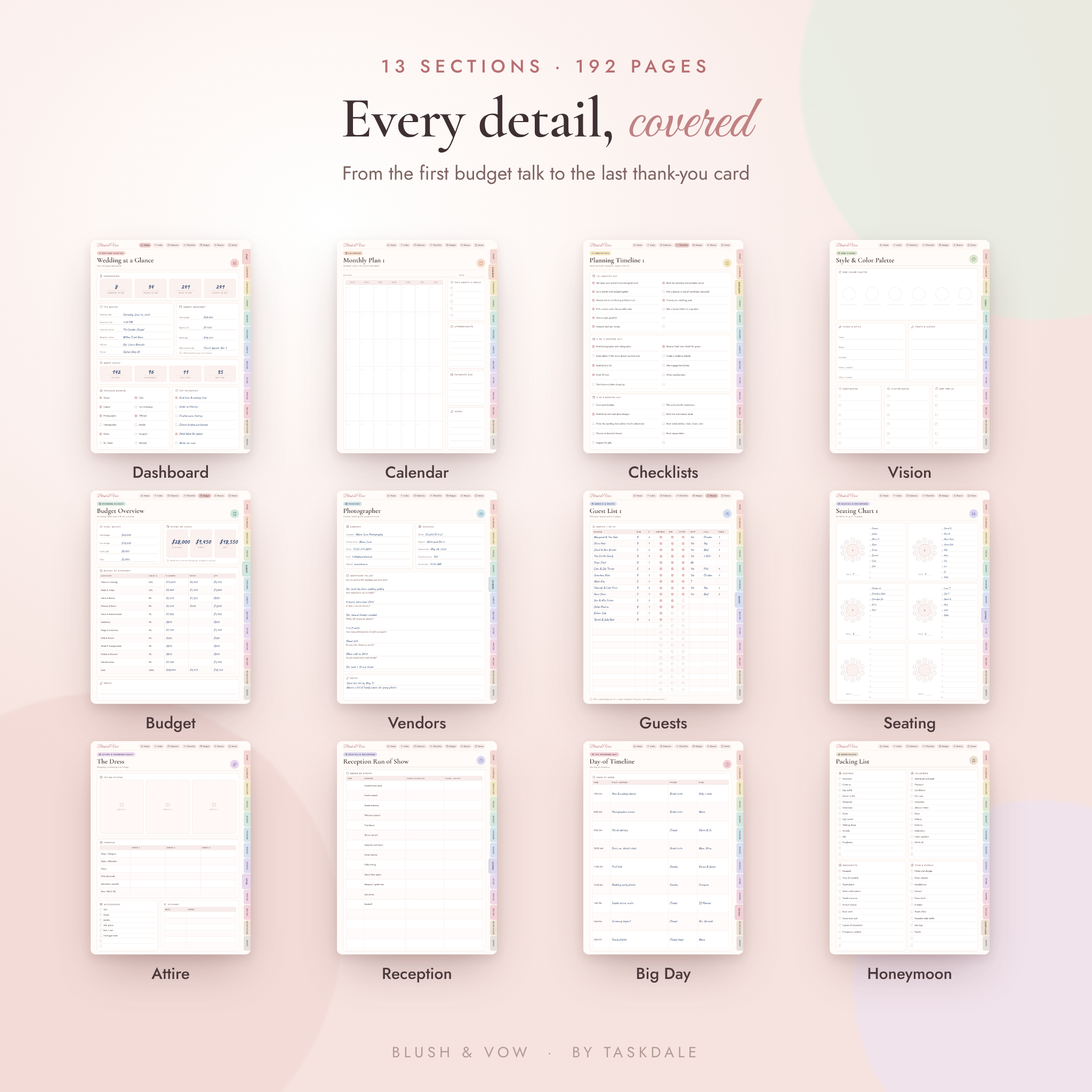 13 sections of the digital wedding planner
