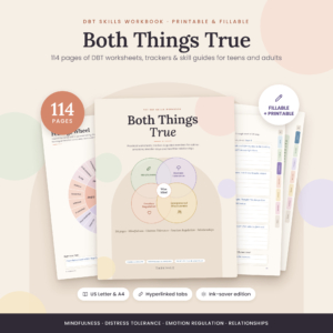 Both Things True DBT workbook cover with 114 pages, printable and fillable