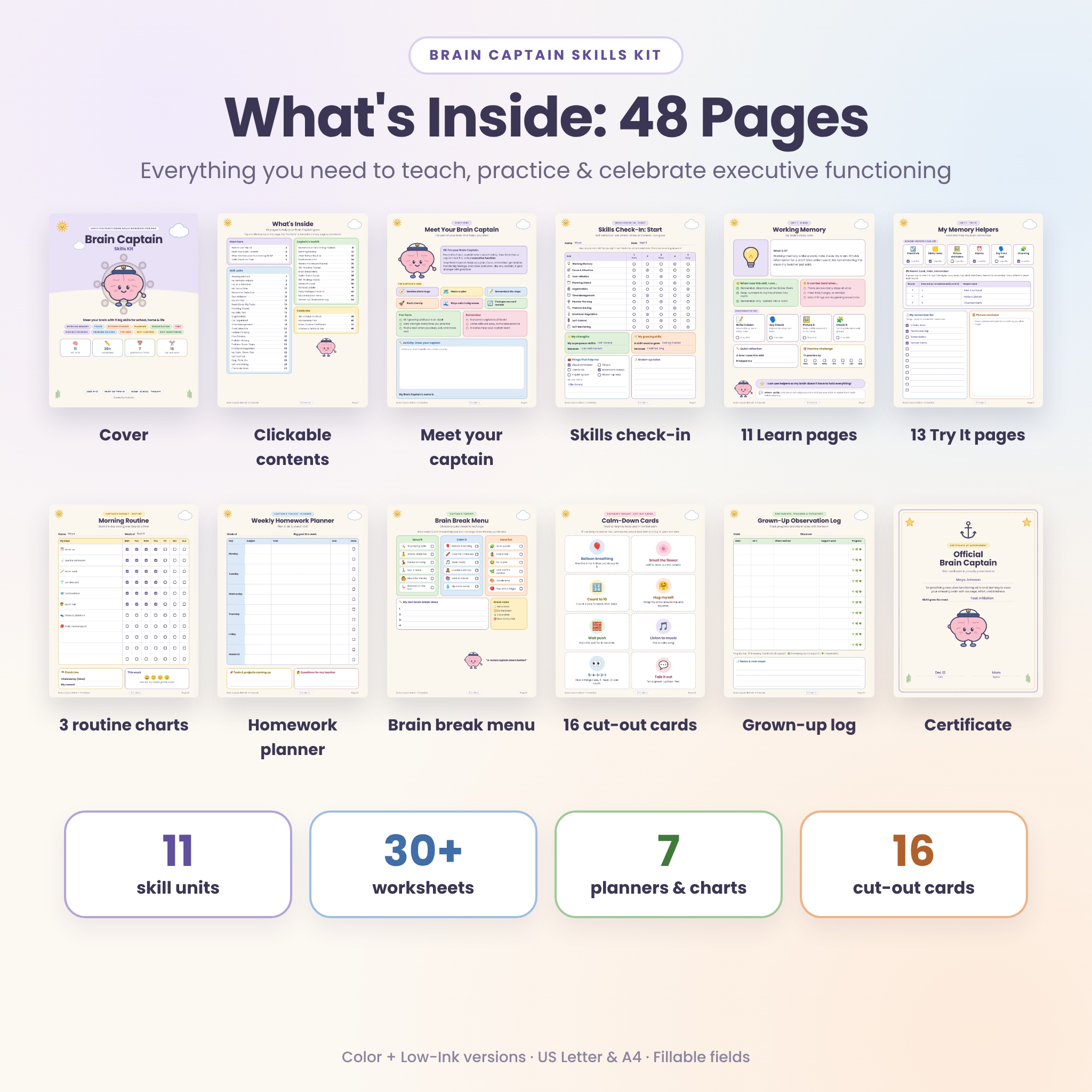 What is inside the Brain Captain Skills Kit 48 pages