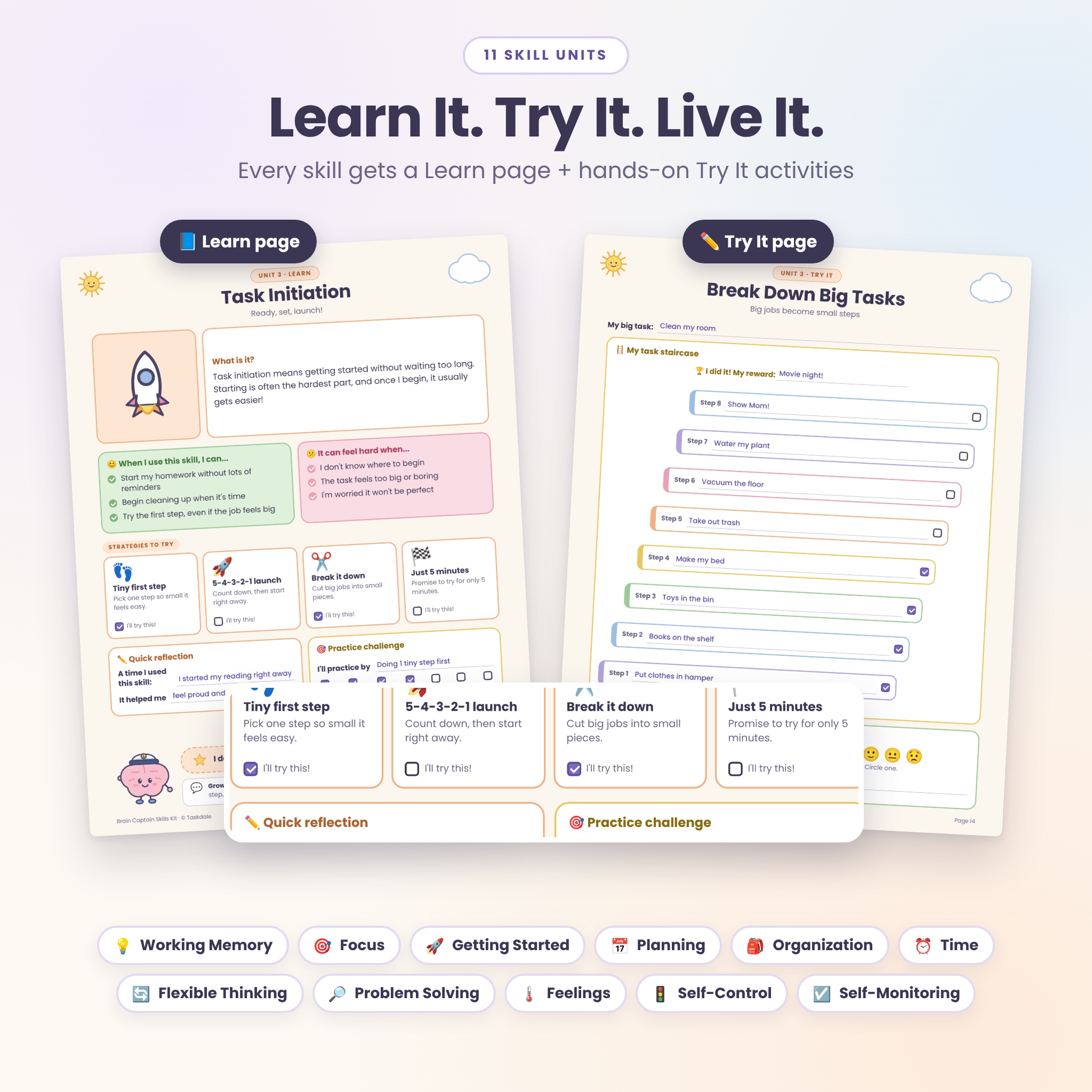 Executive functioning Learn page and Try It worksheet
