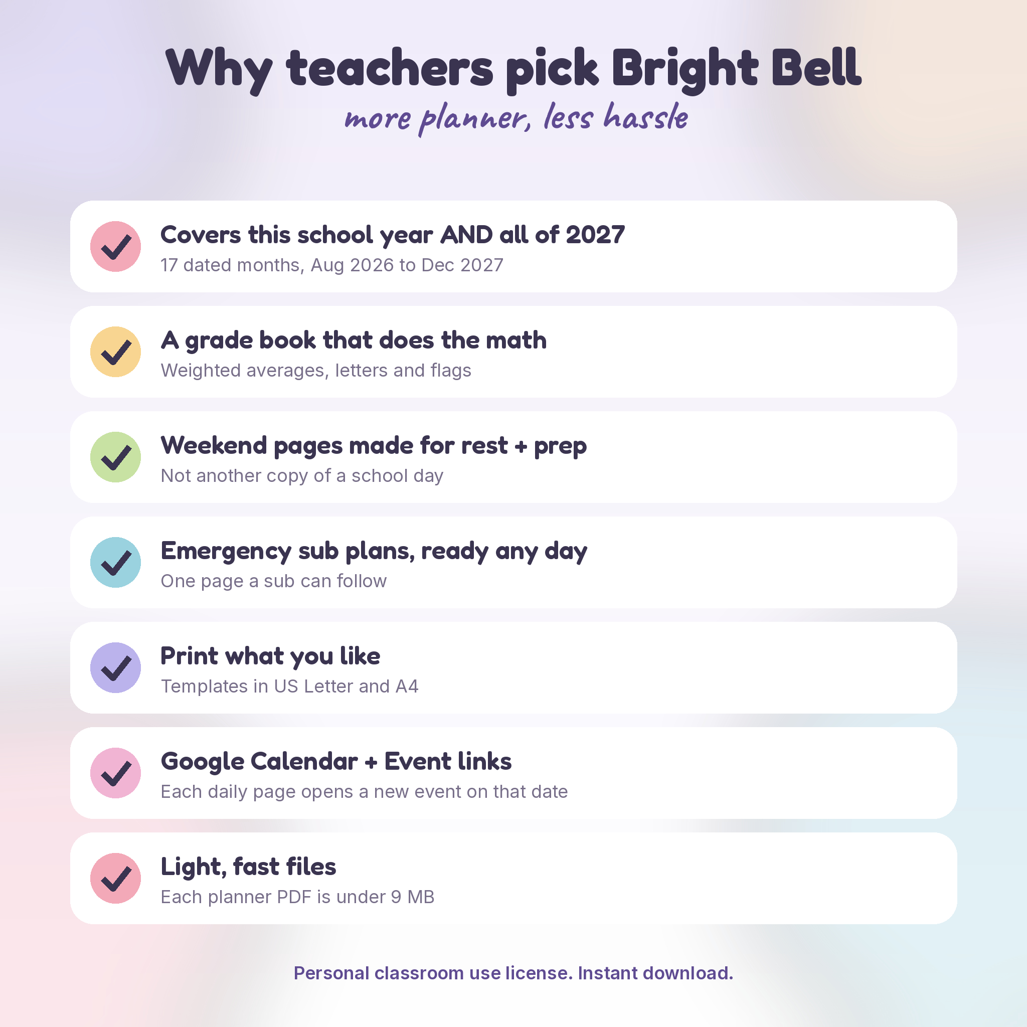 Reasons teachers choose the Bright Bell planner