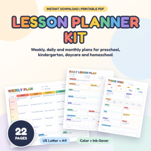 Brightside Printable Lesson Planner Kit | Weekly and Daily Lesson Plan Templates for Preschool, Kindergarten, Daycare and Homeschool | Letter and A4 PDF