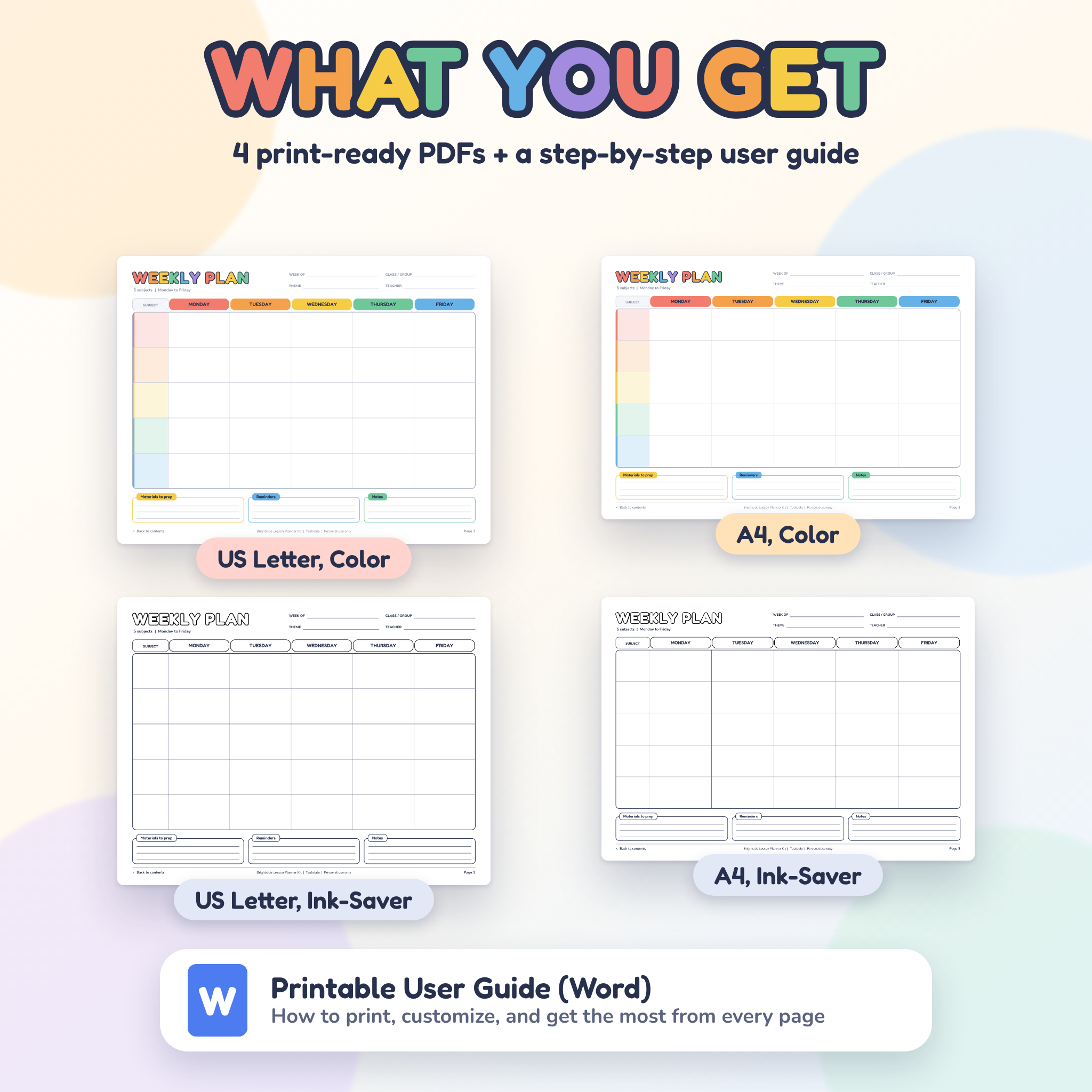 Brightside Printable Lesson Planner Kit | Weekly and Daily Lesson Plan Templates for Preschool, Kindergarten, Daycare and Homeschool | Letter and A4 PDF - Image 3