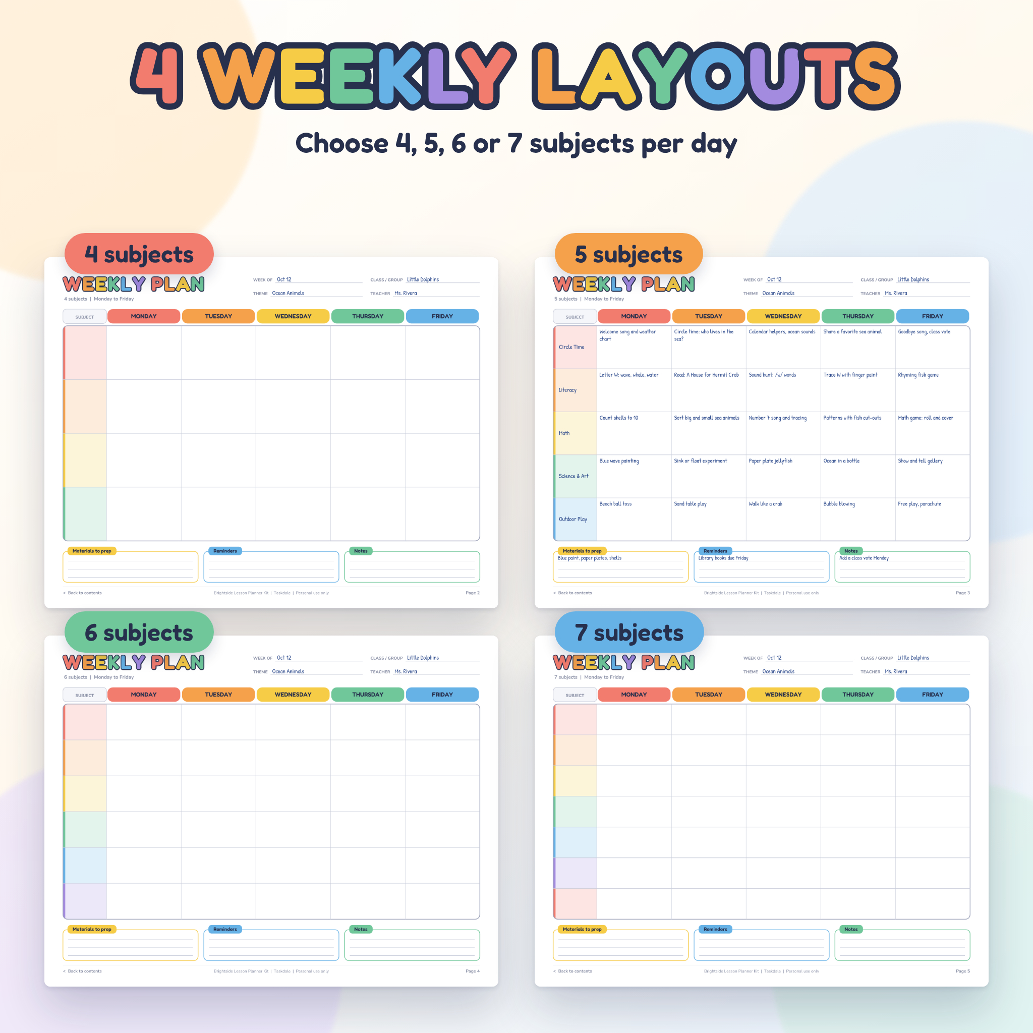 Brightside Printable Lesson Planner Kit | Weekly and Daily Lesson Plan Templates for Preschool, Kindergarten, Daycare and Homeschool | Letter and A4 PDF - Image 4