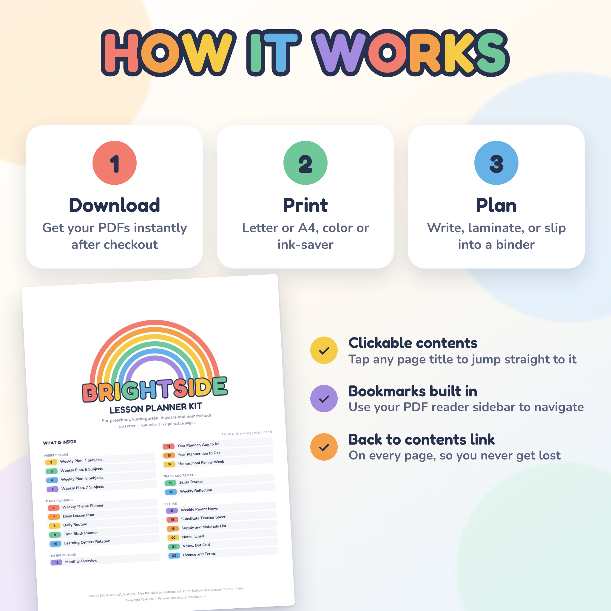Brightside Printable Lesson Planner Kit | Weekly and Daily Lesson Plan Templates for Preschool, Kindergarten, Daycare and Homeschool | Letter and A4 PDF - Image 6