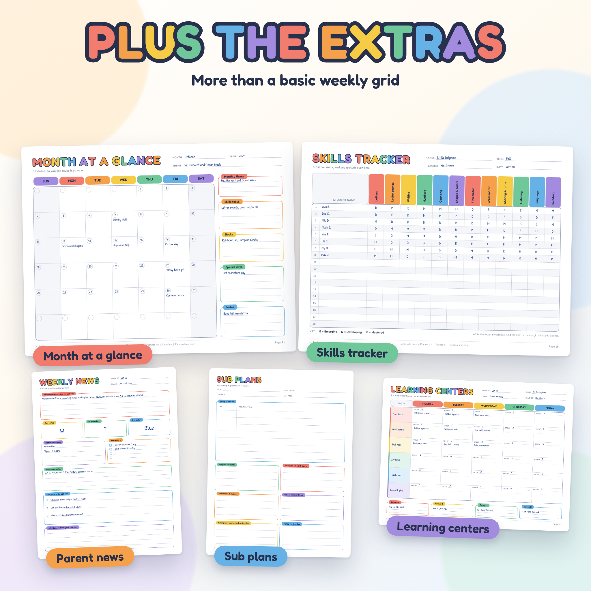 Brightside Printable Lesson Planner Kit | Weekly and Daily Lesson Plan Templates for Preschool, Kindergarten, Daycare and Homeschool | Letter and A4 PDF - Image 7
