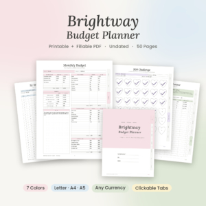 Brightway budget planner printable and fillable PDF, undated, 50 pages