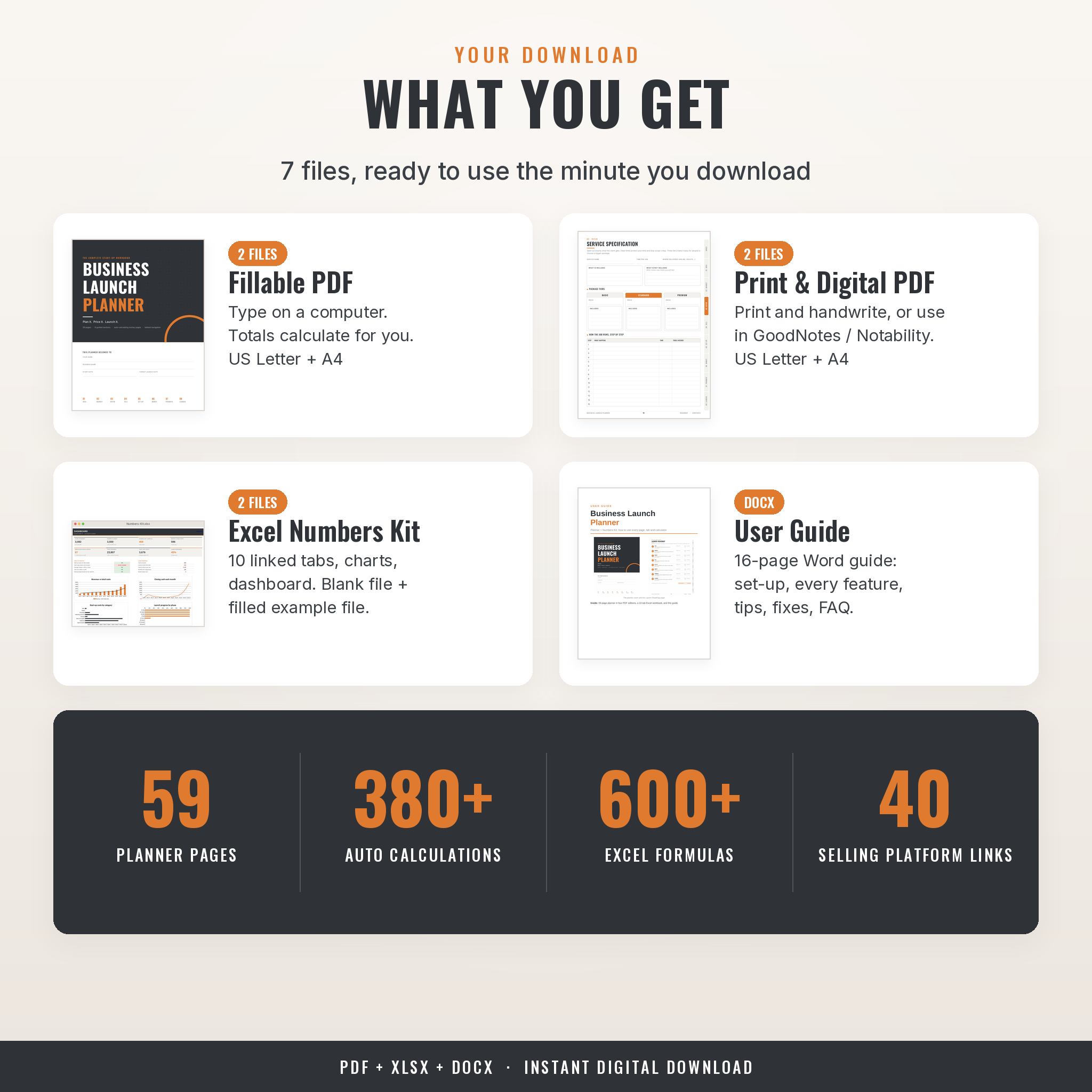 What is included: fillable PDF, print and digital PDF, Excel Numbers Kit and user guide