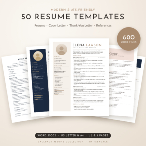50 resume templates bundle with cover letter, thank-you letter and references