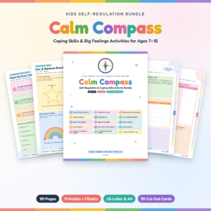 Calm Compass kids self-regulation worksheets bundle, 181 printable and fillable pages