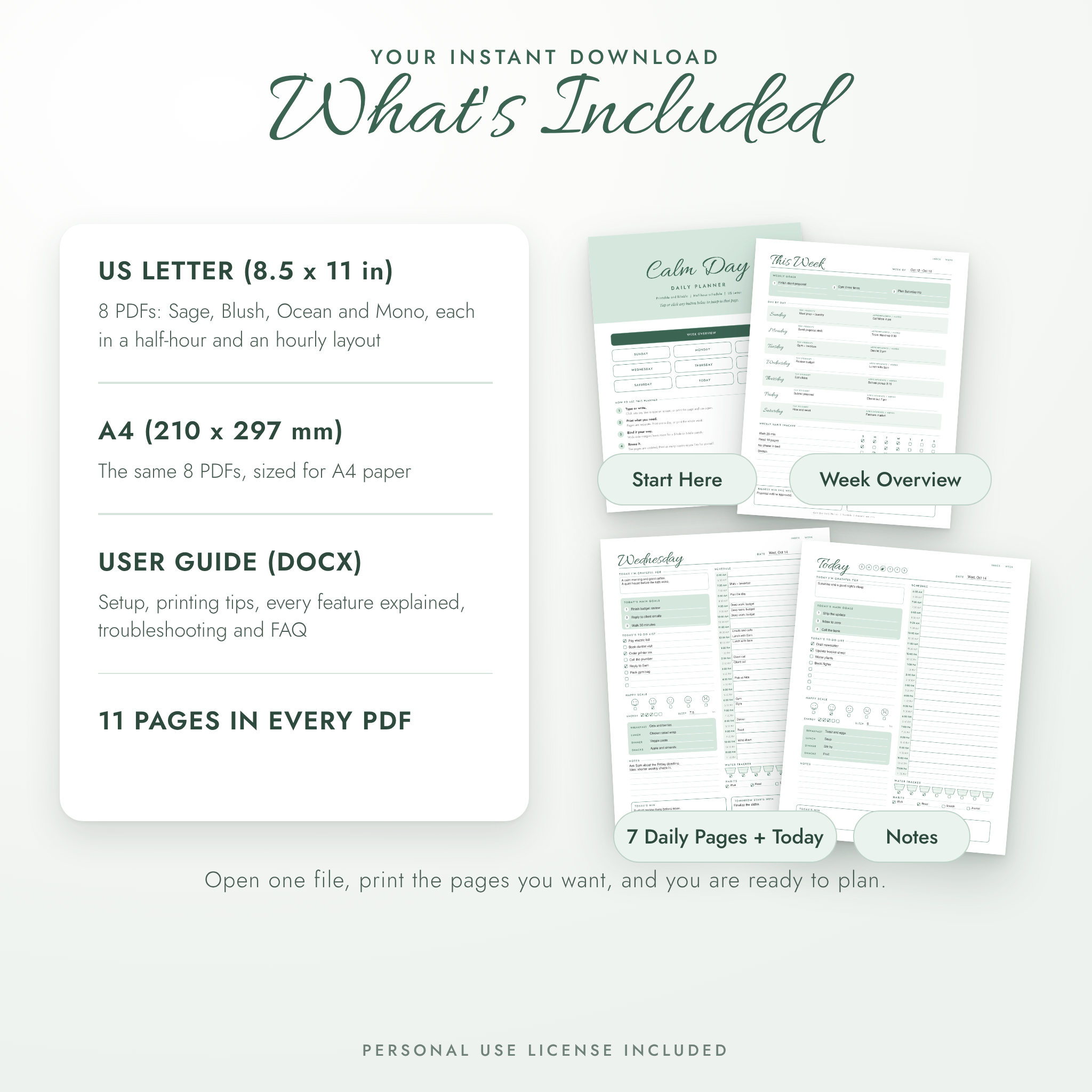 What is included: 16 PDF daily planner files, 11 pages each, plus a Word user guide