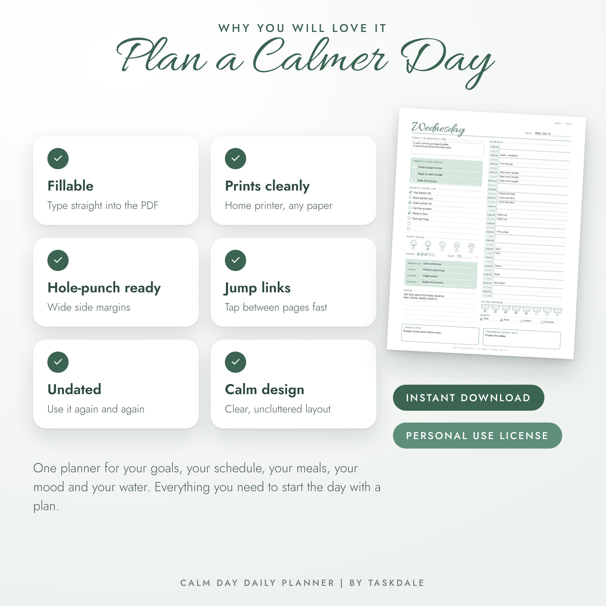 Benefits of the Calm Day printable daily planner