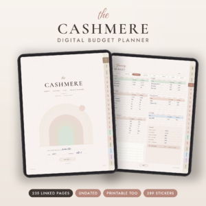 Cashmere digital budget planner on iPad showing cover and January budget