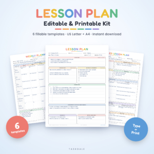 Editable lesson plan template kit with daily, detailed and weekly lesson plan pages