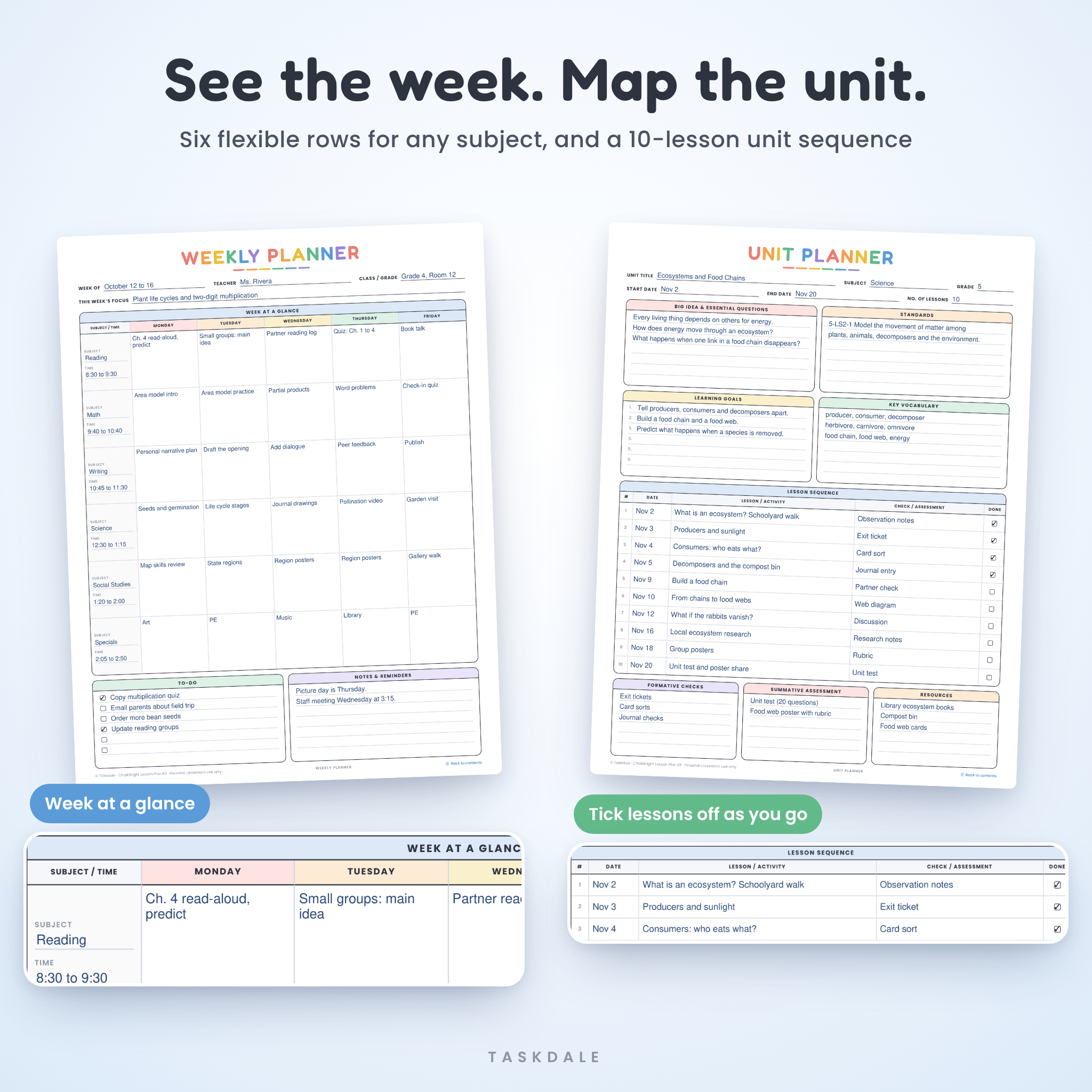 Weekly lesson planner and unit planner templates for teachers
