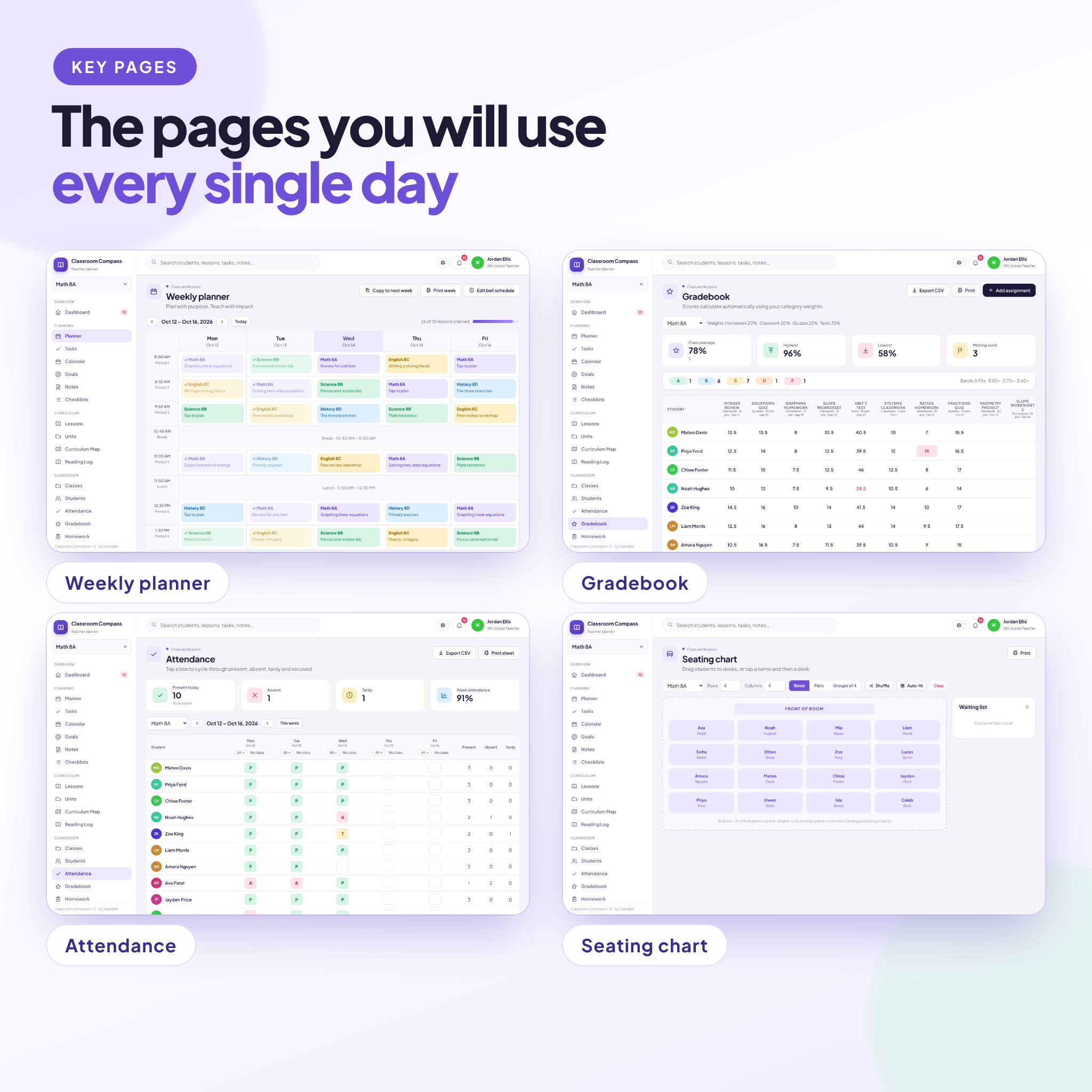 Classroom Compass Digital Teacher Planner | Lesson Plans, Gradebook, Attendance and Seating Charts - Image 4