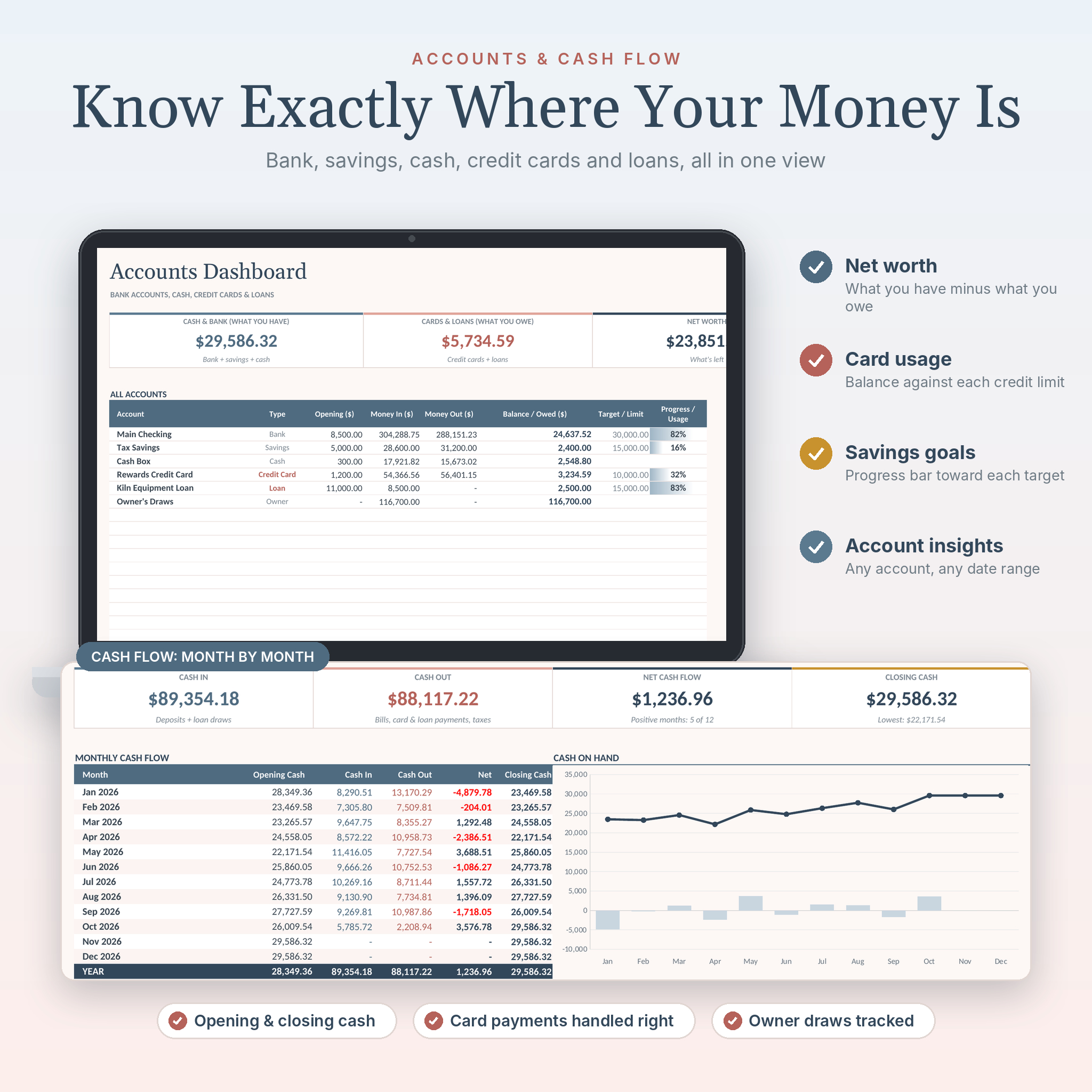 Accounts dashboard and cash flow report