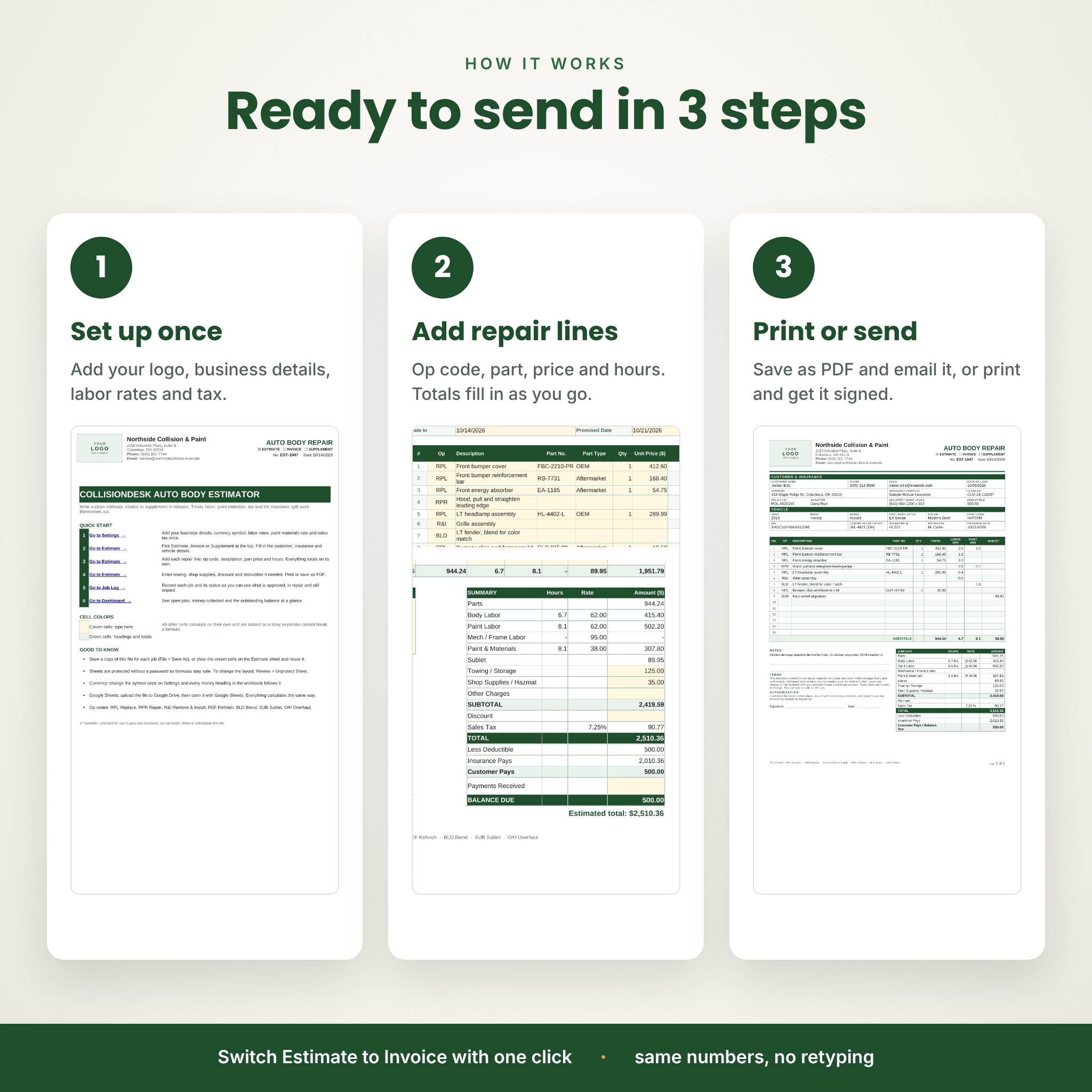 How the auto body estimate template works in 3 steps