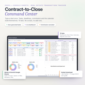Contract-to-Close Command Center real estate transaction tracker spreadsheet overview