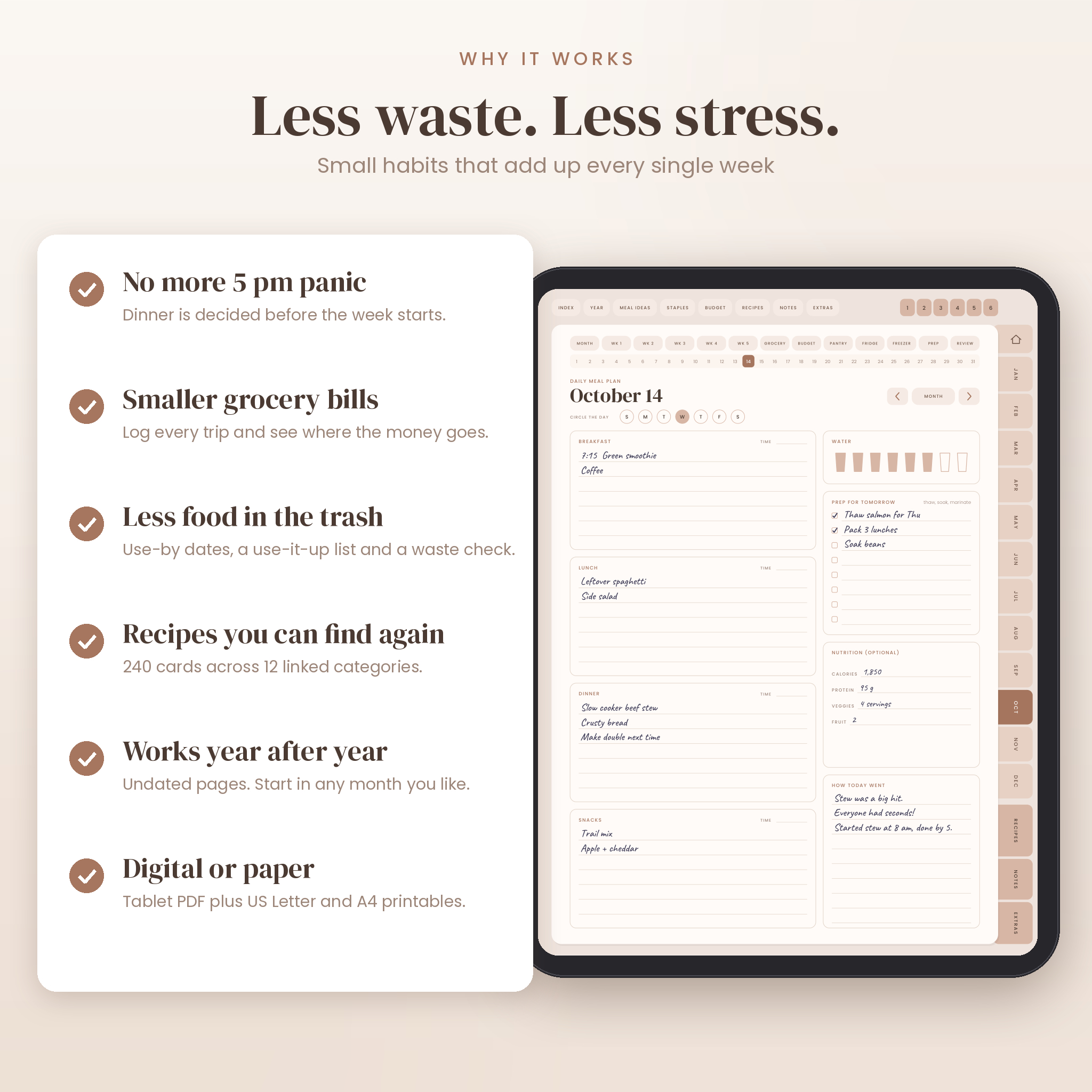 Benefits of the Copper Kettle meal planner with daily meal page