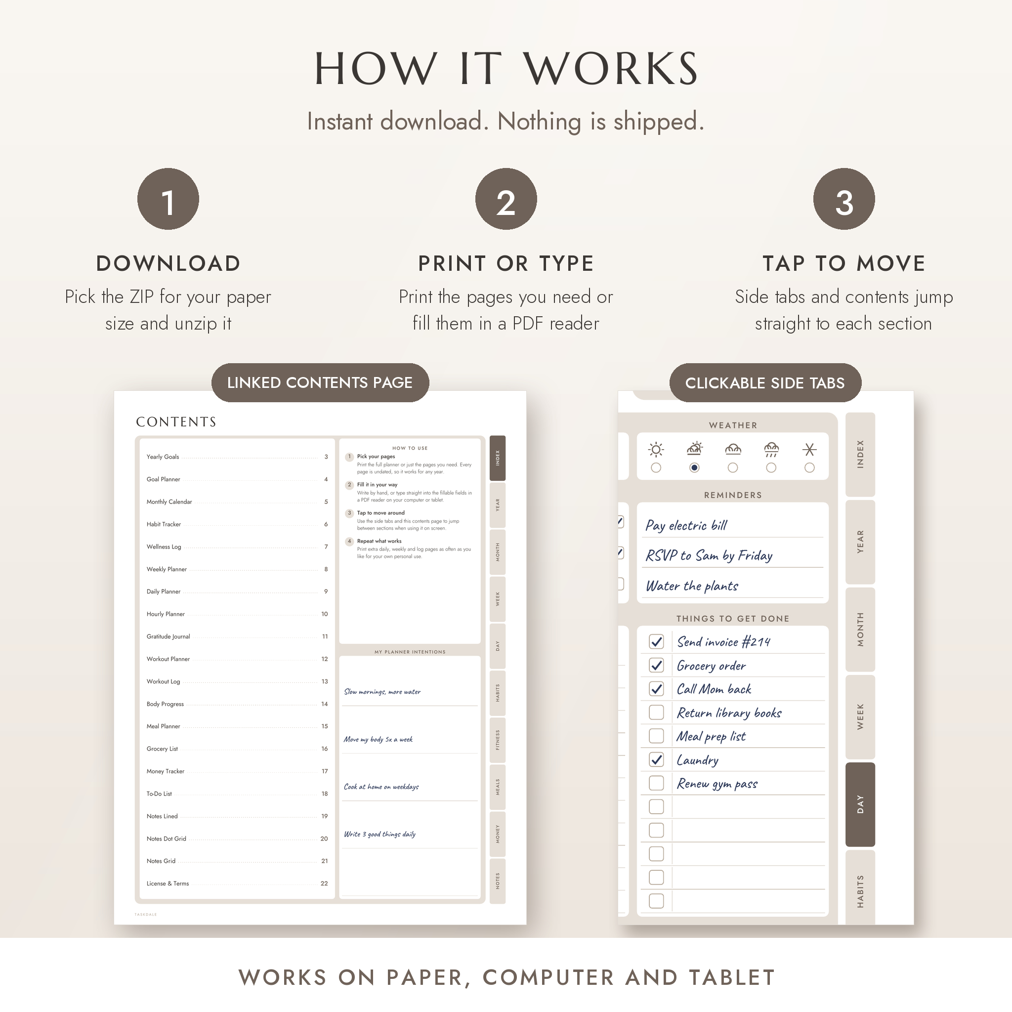 How the printable and fillable planner works