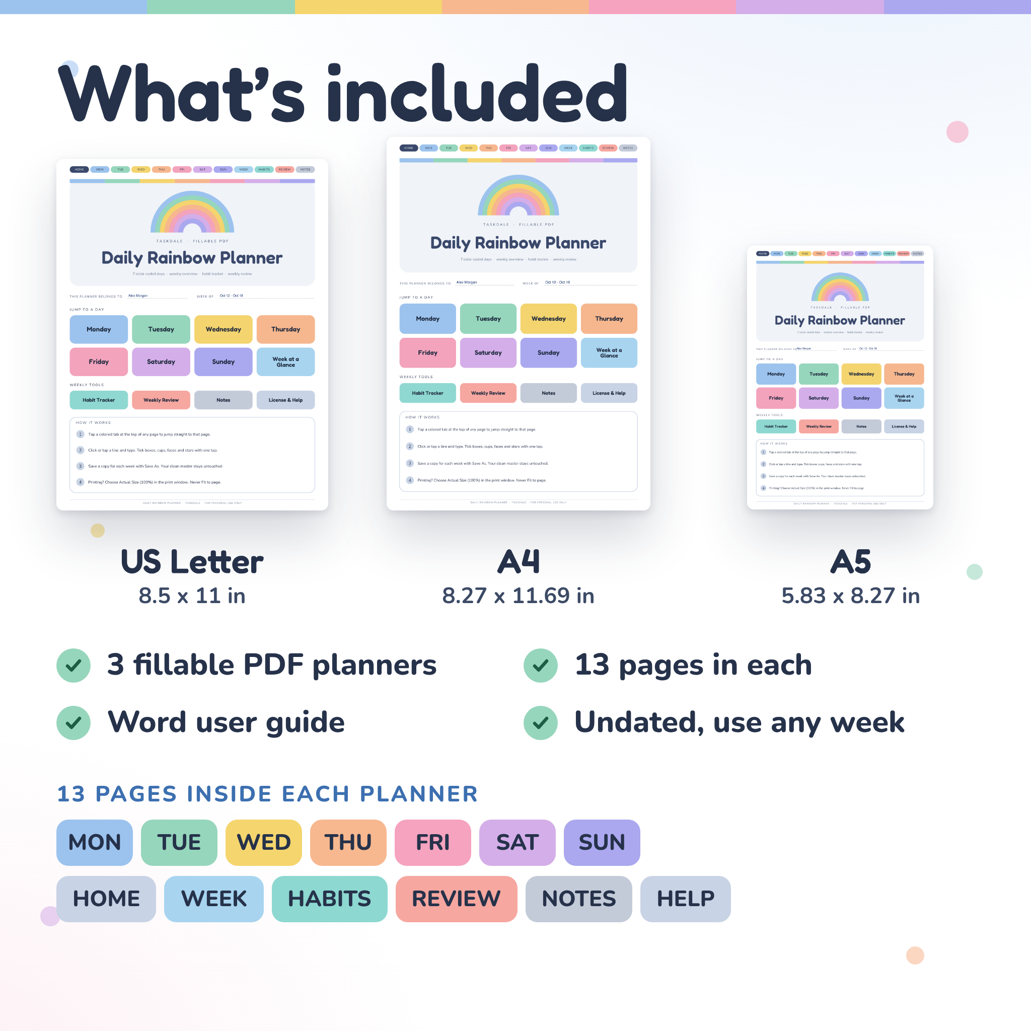 Daily Rainbow Planner | Fillable Daily Planner PDF, Printable 7-Day Schedule, To-Do List and Habit Tracker (Letter, A4, A5) - Image 3