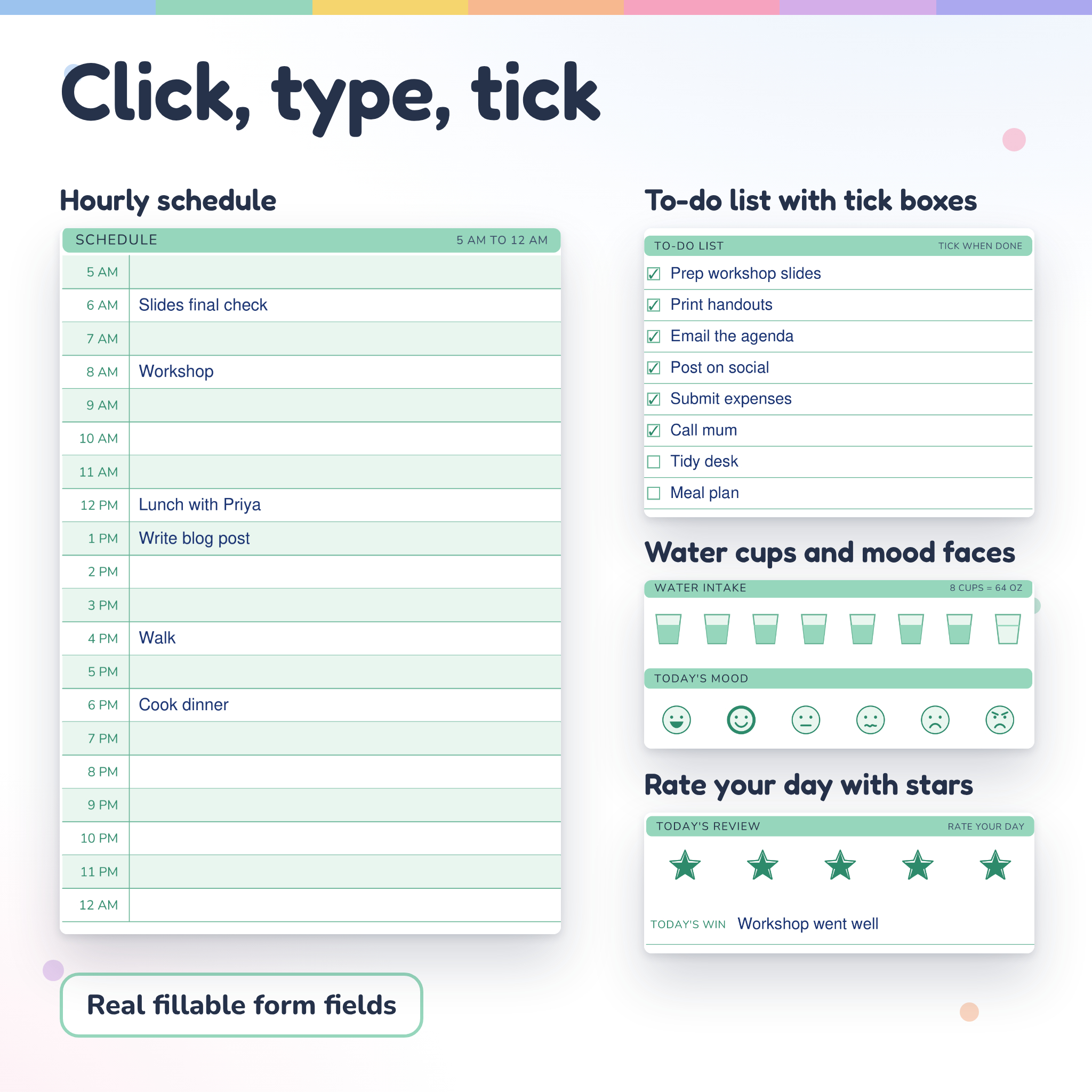 Daily Rainbow Planner | Fillable Daily Planner PDF, Printable 7-Day Schedule, To-Do List and Habit Tracker (Letter, A4, A5) - Image 5