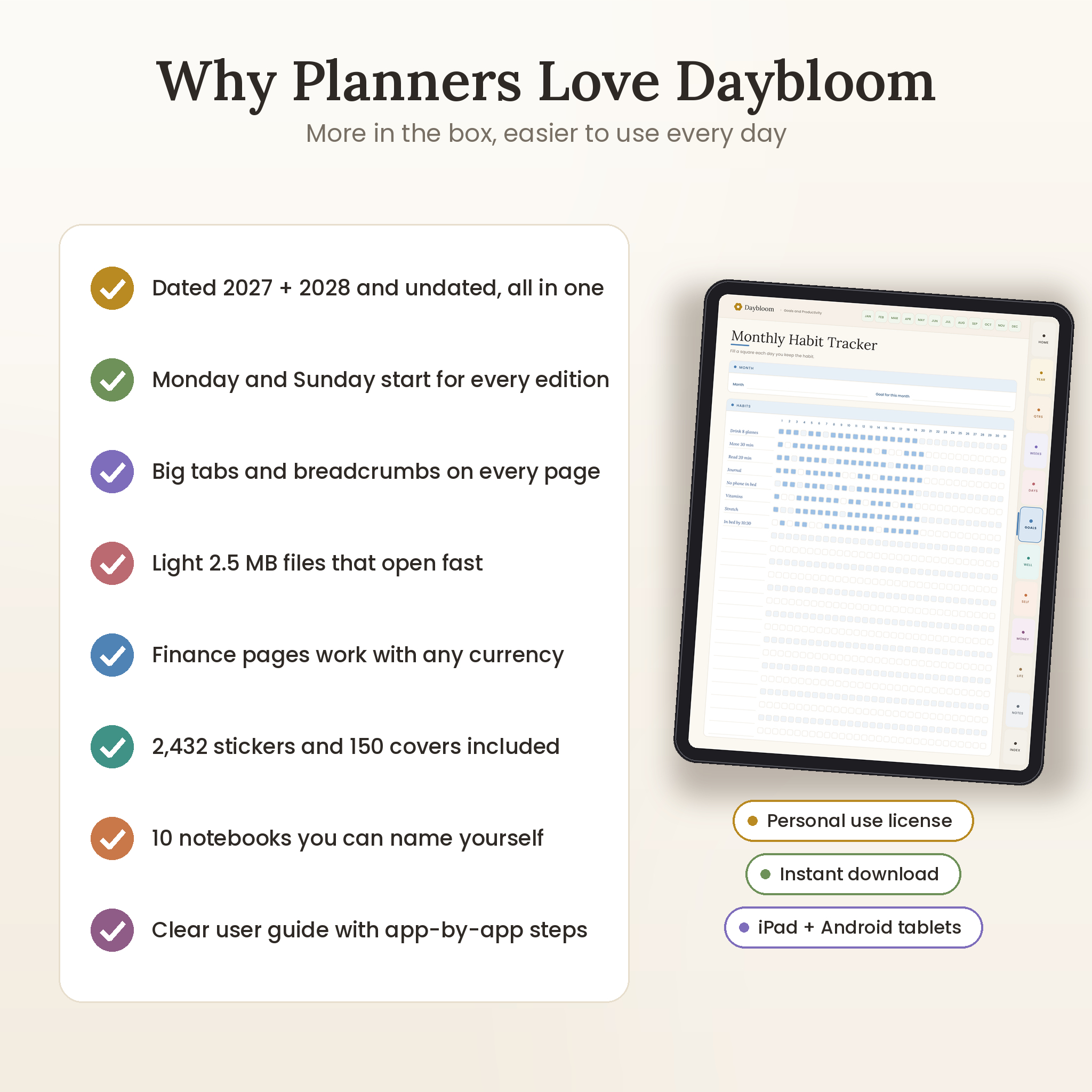 Why choose the Daybloom digital planner: features overview