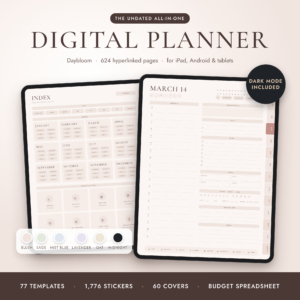Undated Digital Planner for iPad & Android, Hyperlinked