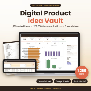 Digital Product Idea Vault 2026 spreadsheet dashboard on laptop