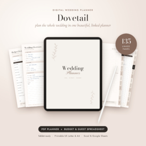 Dovetail digital wedding planner on a tablet with budget and overview pages