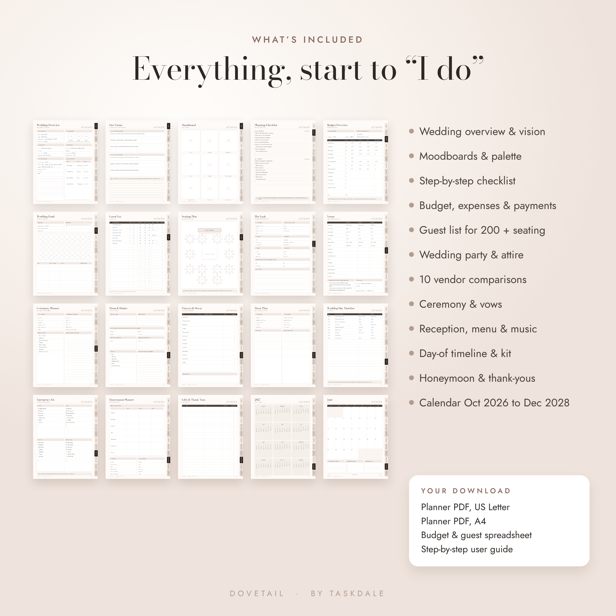 Everything included in the Dovetail wedding planner