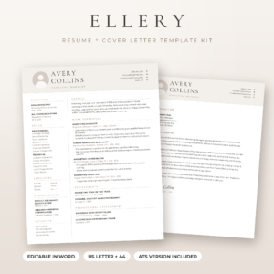 Ellery resume template for Word with matching cover letter