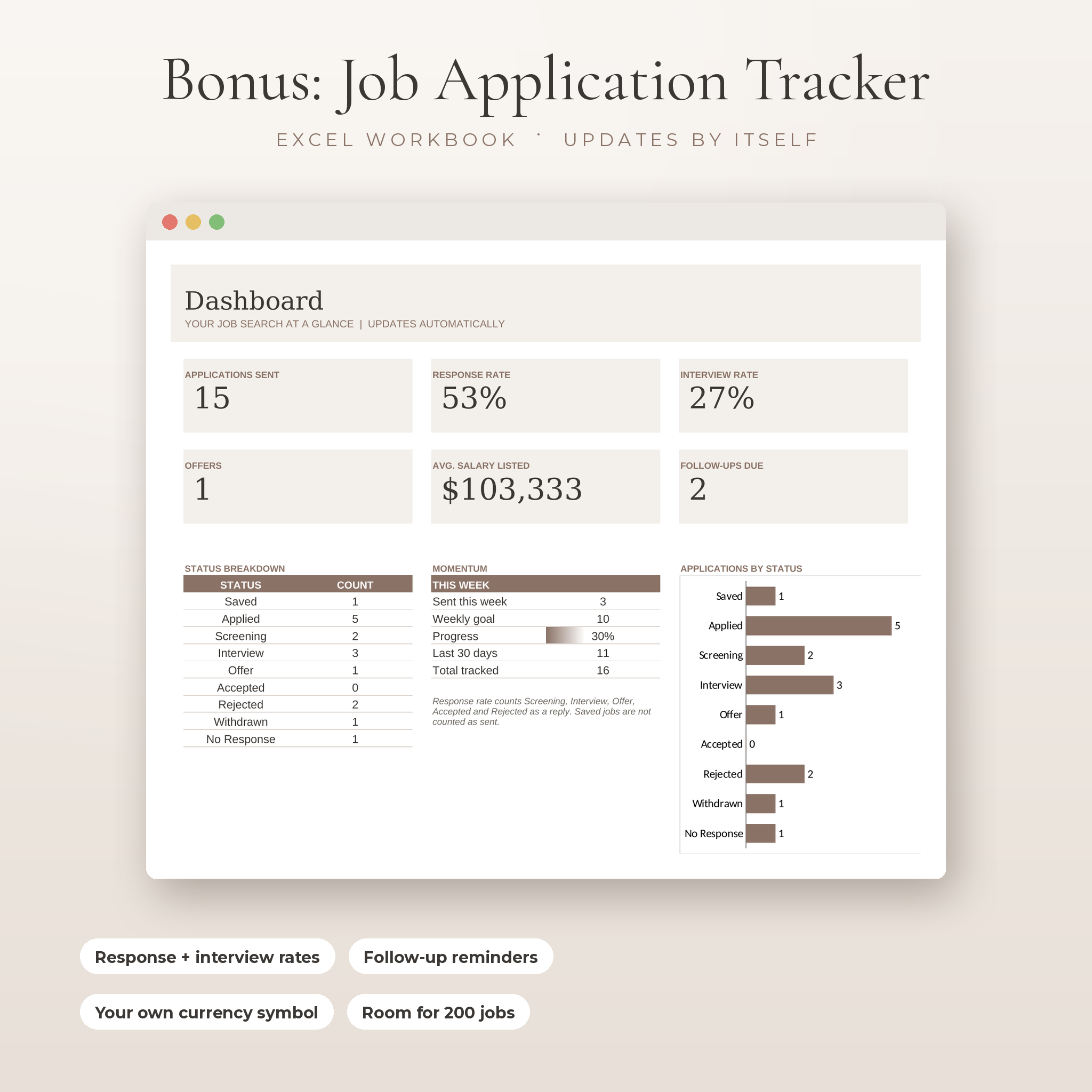 Job Application Tracker Excel dashboard