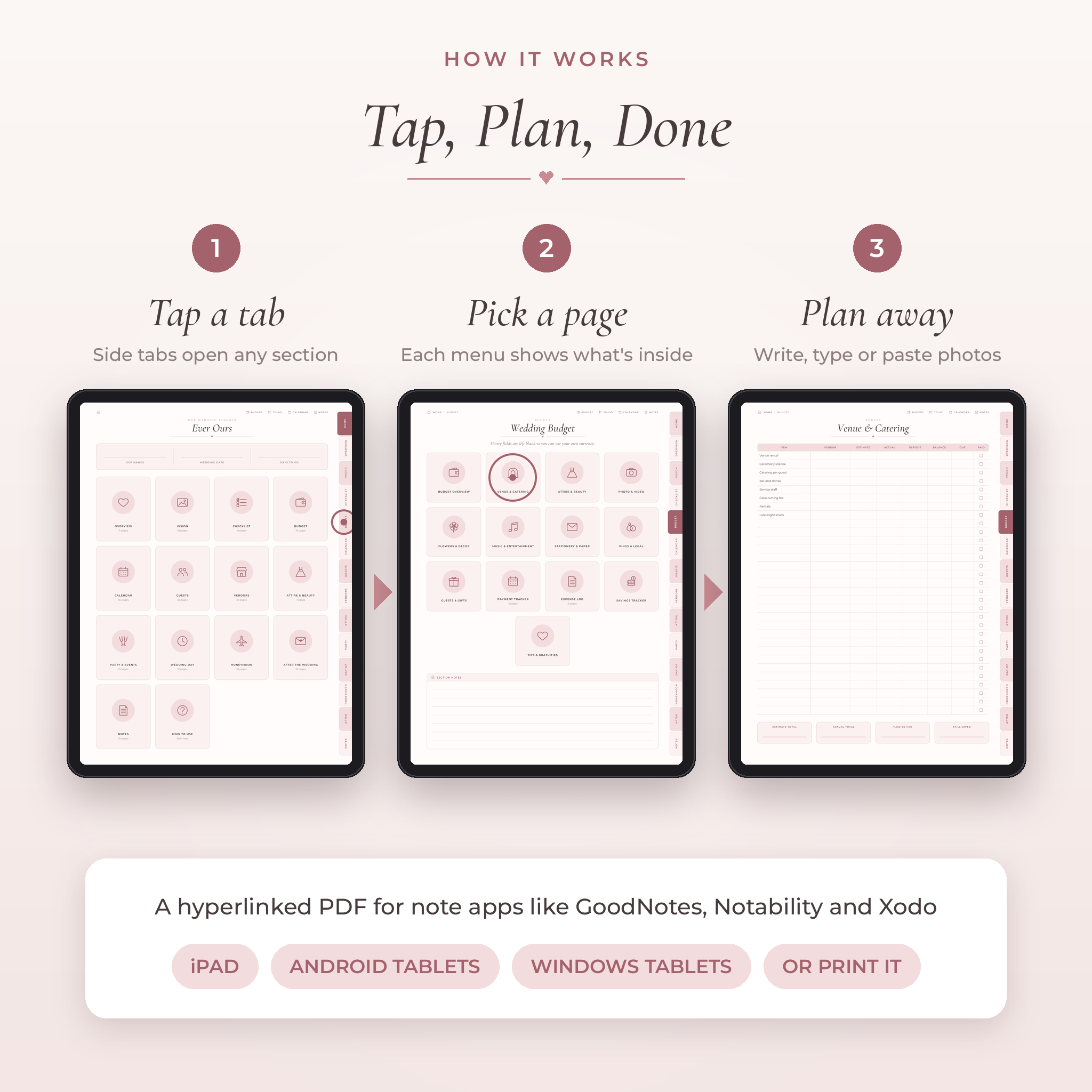 How the hyperlinked wedding planner works in GoodNotes