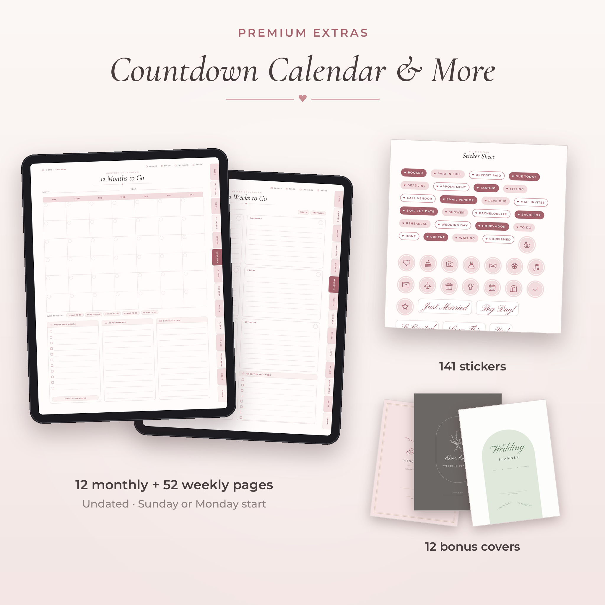 Undated countdown calendar, stickers and bonus covers