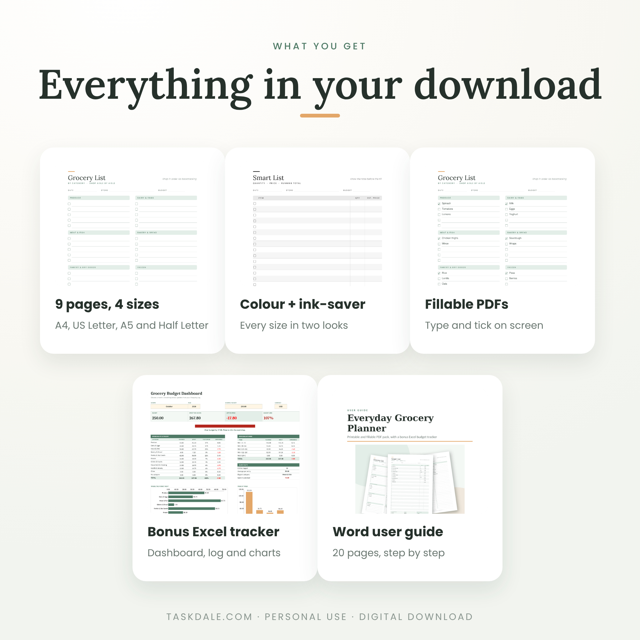 Printable Grocery List Template Bundle, Fillable Shopping - preview 2