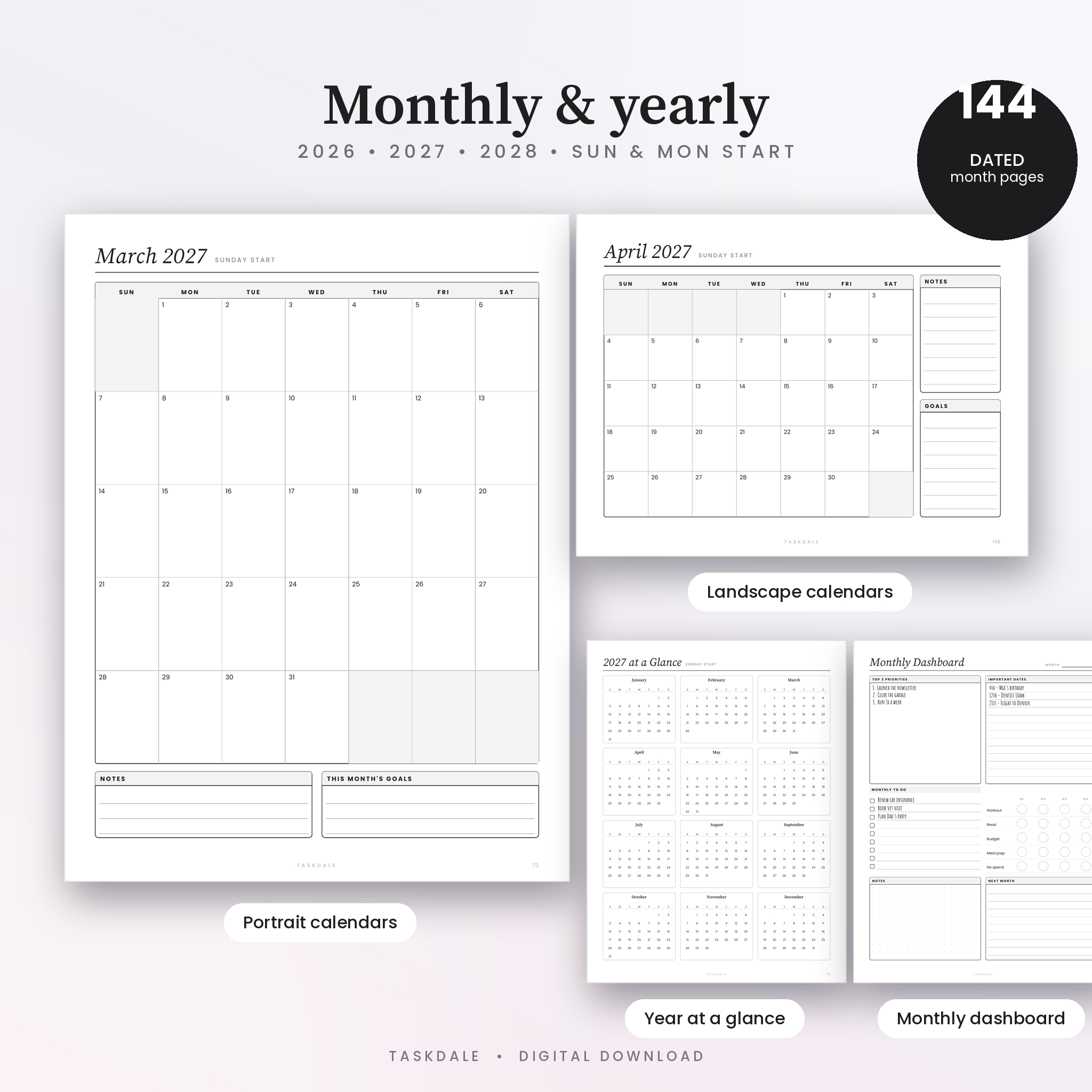The Everyday Planner Kit | 387 Printable & Fillable Planner Pages, Classic 7x9.25 Disc Planner Inserts, Letter & A4 PDF, 2026-2028 Dated Calendars - Image 4