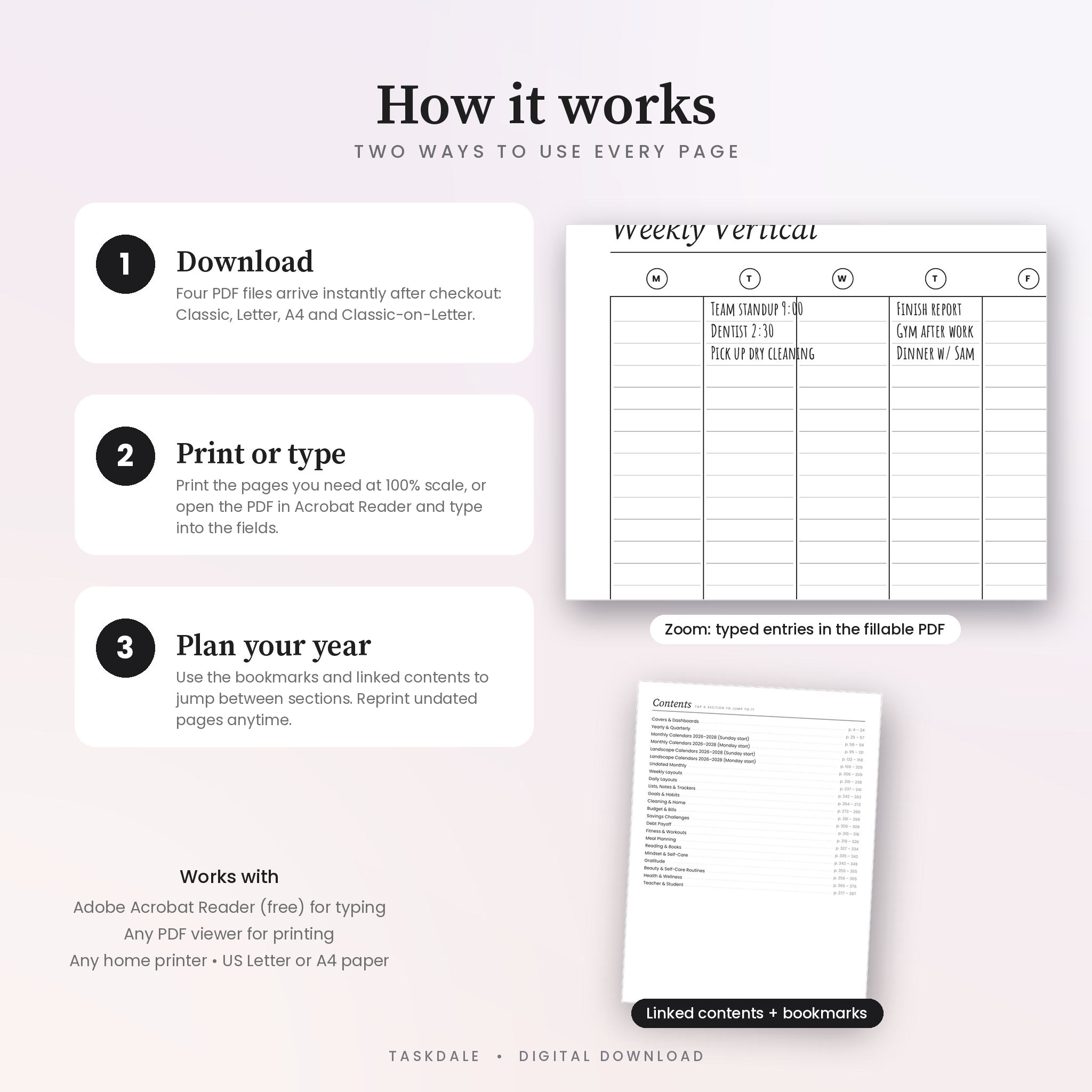The Everyday Planner Kit | 387 Printable & Fillable Planner Pages, Classic 7x9.25 Disc Planner Inserts, Letter & A4 PDF, 2026-2028 Dated Calendars - Image 6
